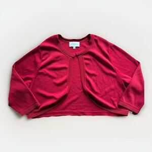 Studio 1 Red Cardigan Shrug Bolero 3/4 Sleeve Open Front Knit Size 18W Holiday